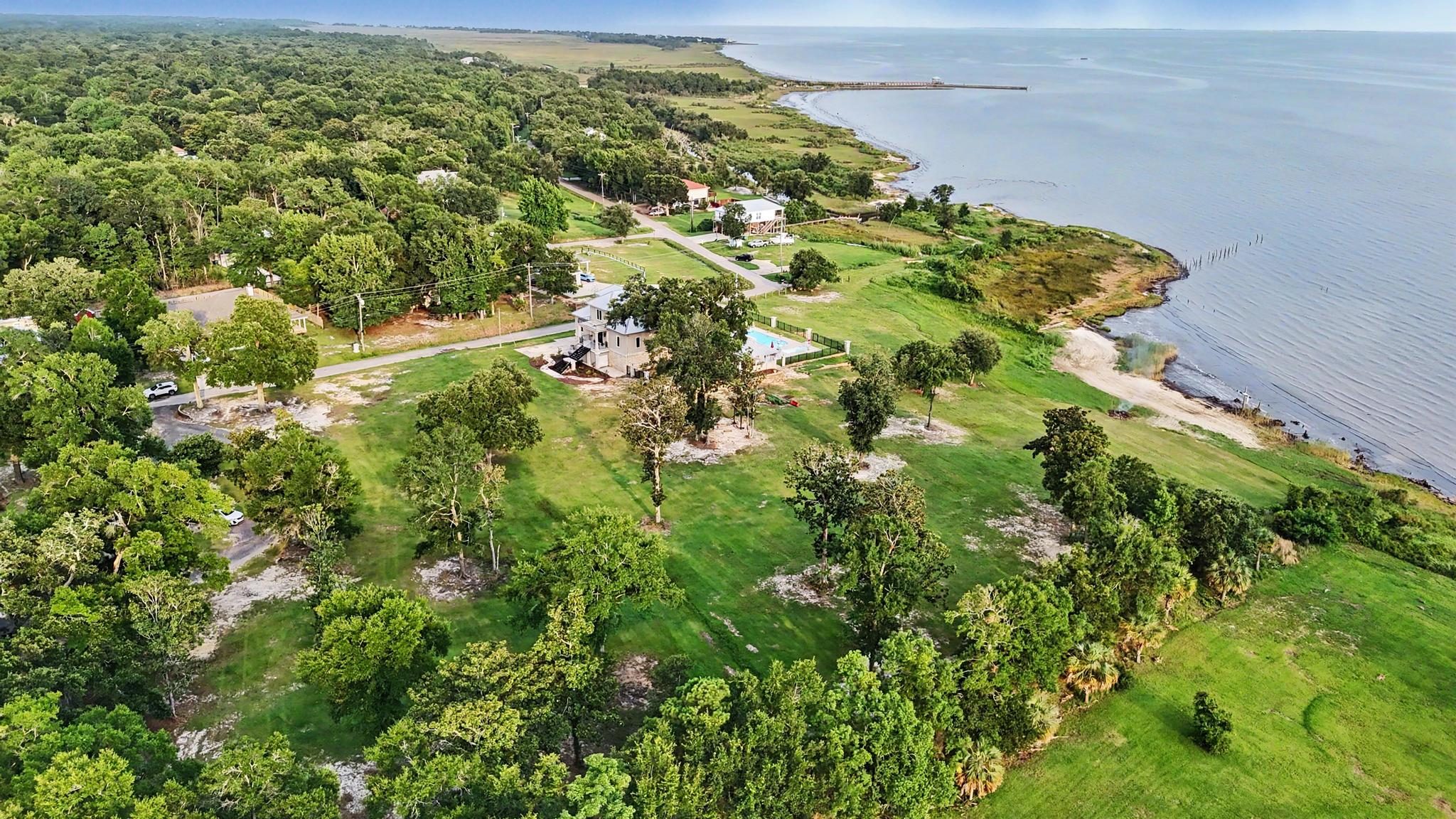 Aerial view of the waterfront residence